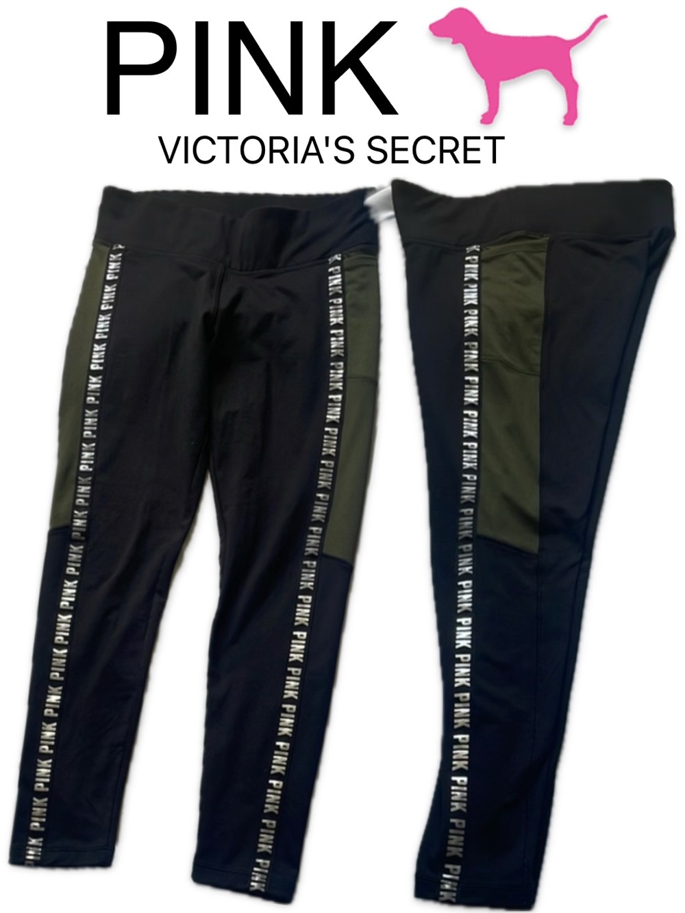 Pink Victoria’s Secret Ultimate Foil Shine Fleece Lined Leggings Olive M